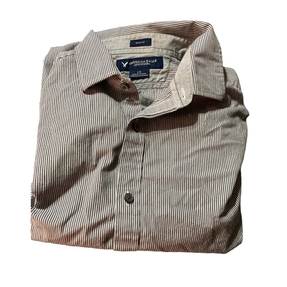 American Eagle Outfitters Button-Up Shirt Men's L Long‎ Sleeve Gray Slim Fit